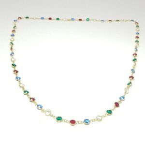 Vintage Swarovski Bezel Set Crystal Necklace Multi Color, Gold Tone Chain